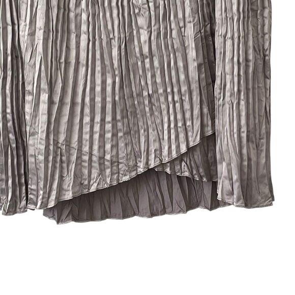 Sundance Satin Skirt Sz 10 Ruched Drop Waist Pleats Lined Tulip Hem Pewter Shiny - Picture 4 of 9